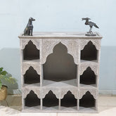 Mehrab Indian Hand Carved Solid Wood Bookshelf Grey